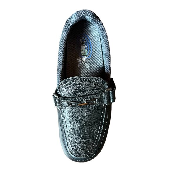 Women's Black Chelsea OrthoFeet Gel Leather Slip-On Comfort Loafer Sz 6.5 X-Wide - Picture 5 of 9